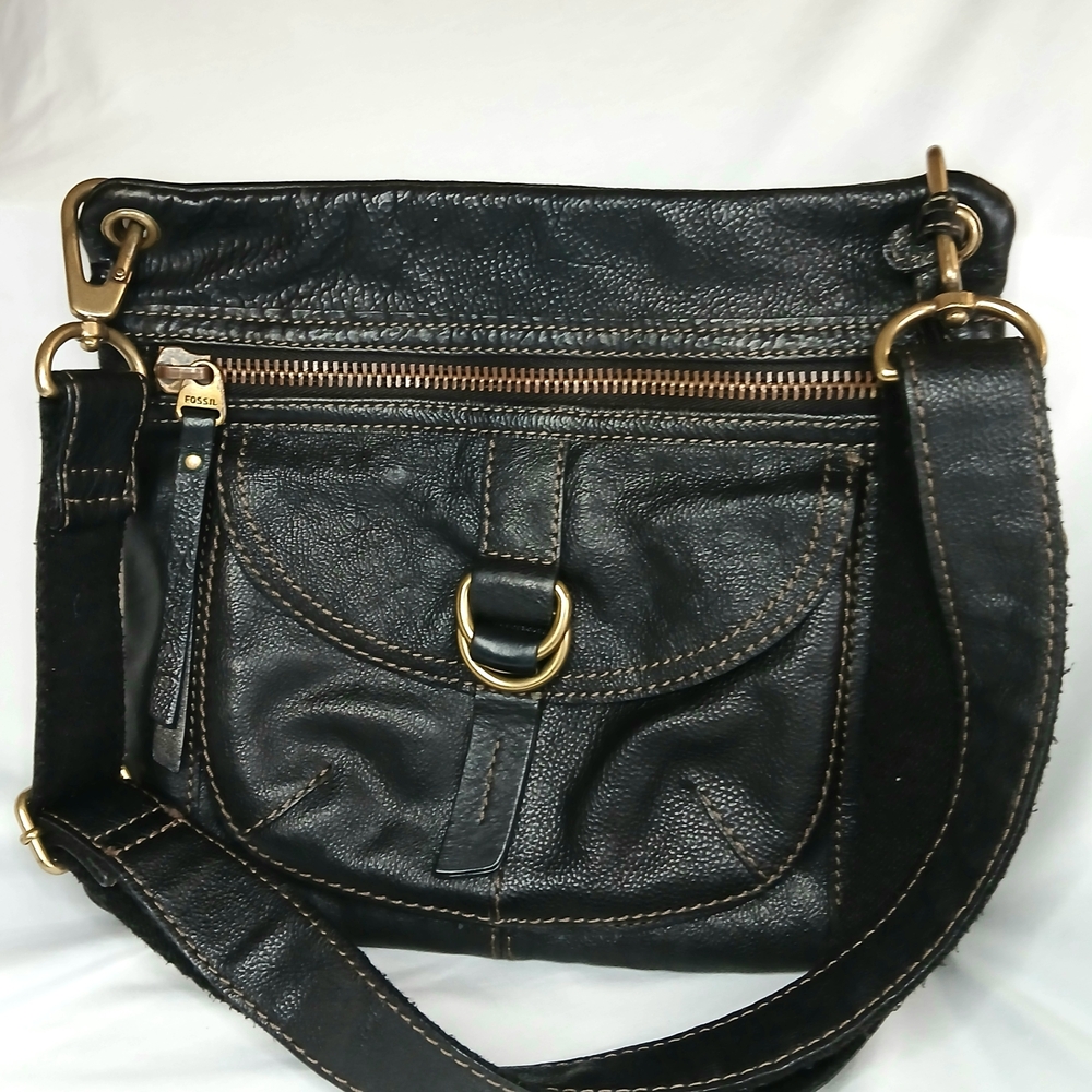 Fossil Black Leather Crossbody Bag